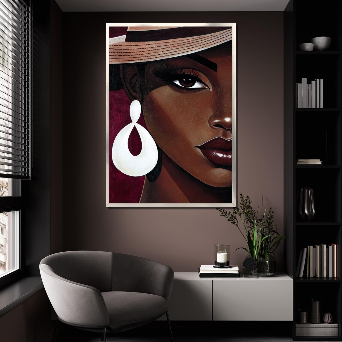 African Woman Bold Portrait Straw Hat Red Background Modern Wall Art - Image 4