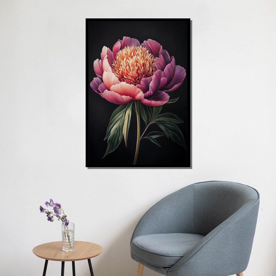Pink Peony Bloom On Black Background Elegant Floral Wall Art Poster - Image 5