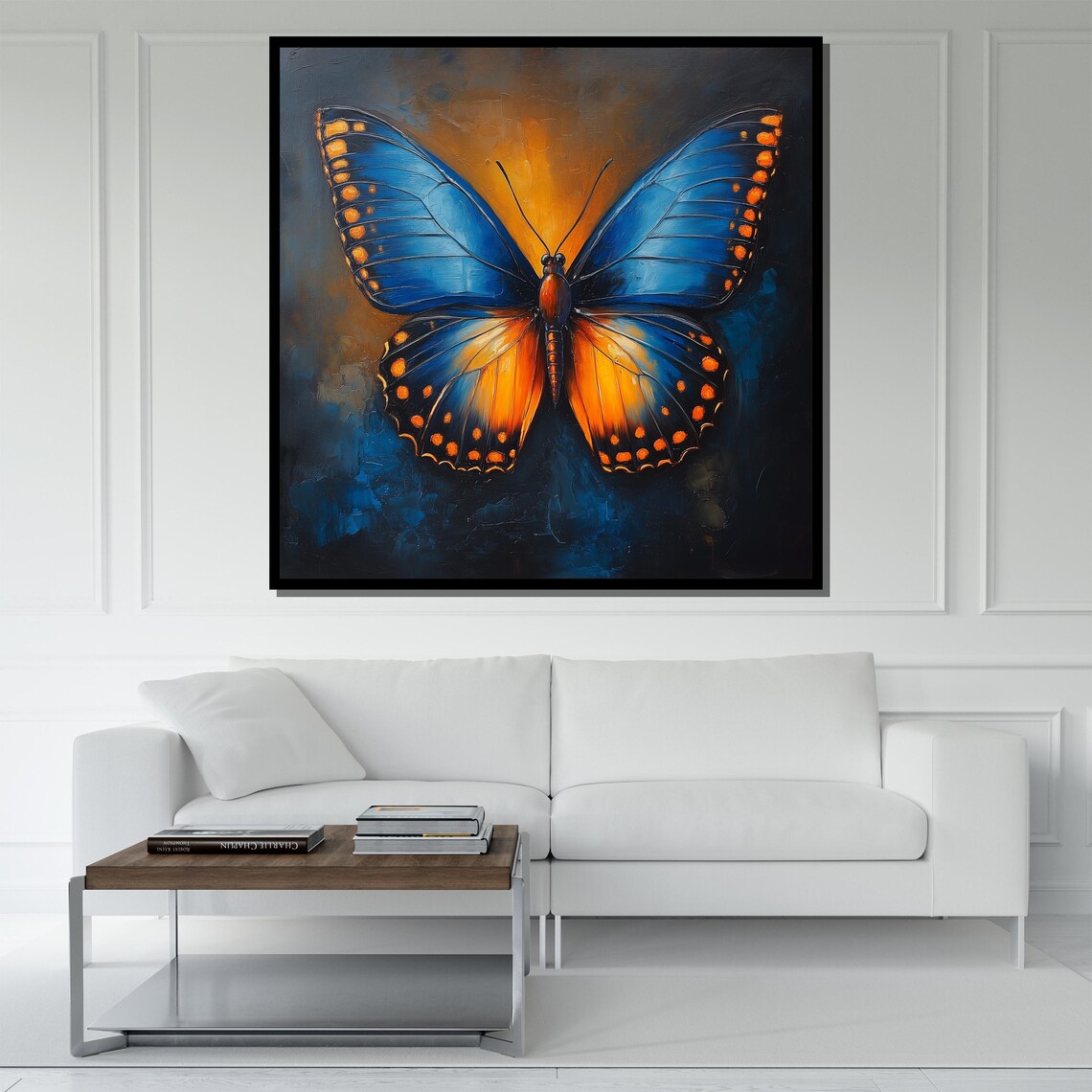 Blue Orange Butterfly Dramatic Colorful Insect Wings Wall Art - Image 5