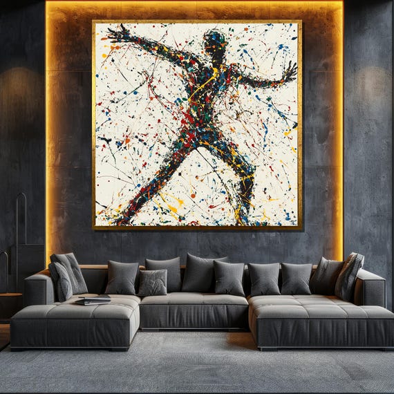 Dynamic Abstract Action Painting Modern Wall Art Unique Gift For Living Room Bold Home Decor Statement Piece