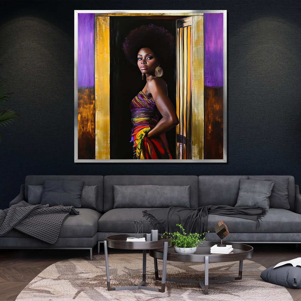 Bold African Woman With Afro In Doorway Colorful Portrait Poster - Image 4