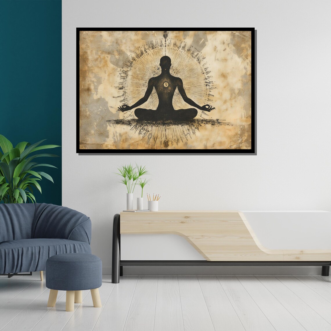 Meditation Silhouette Golden Aura Vintage Parchment Minimalist Zen Poster - Image 5