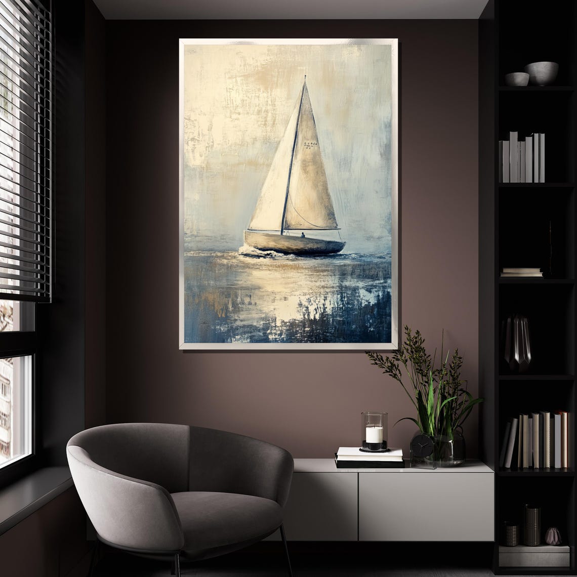 Minimalist Sailboat White Sails Pale Blue Sea Abstract Ocean Poster - Image 4