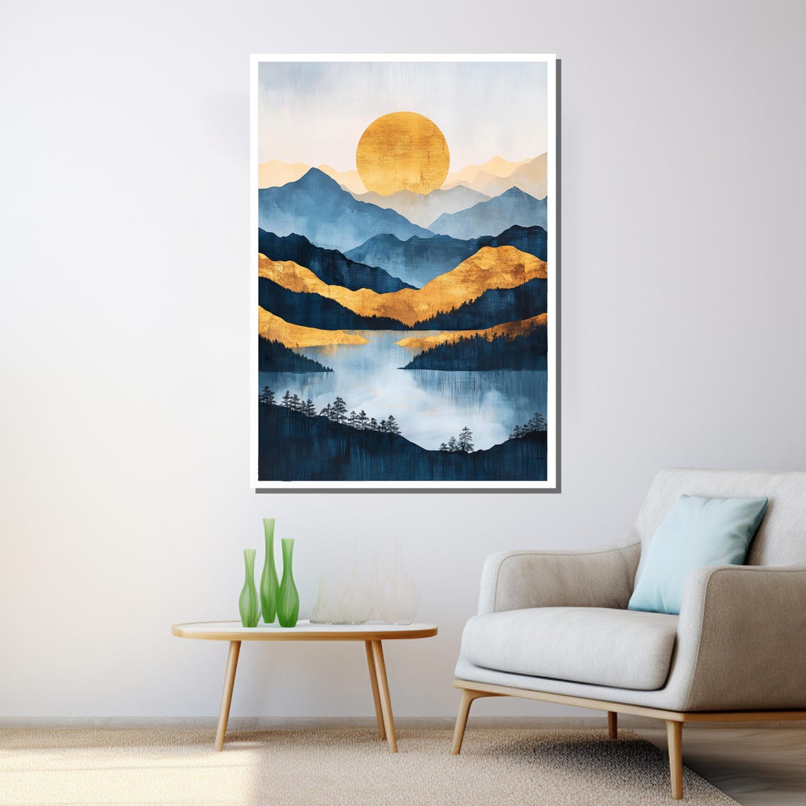 Golden Sun Over Mountains Painting Modern Landscape Wall Art For Home Decor And Nature Lovers Gift - Image 3