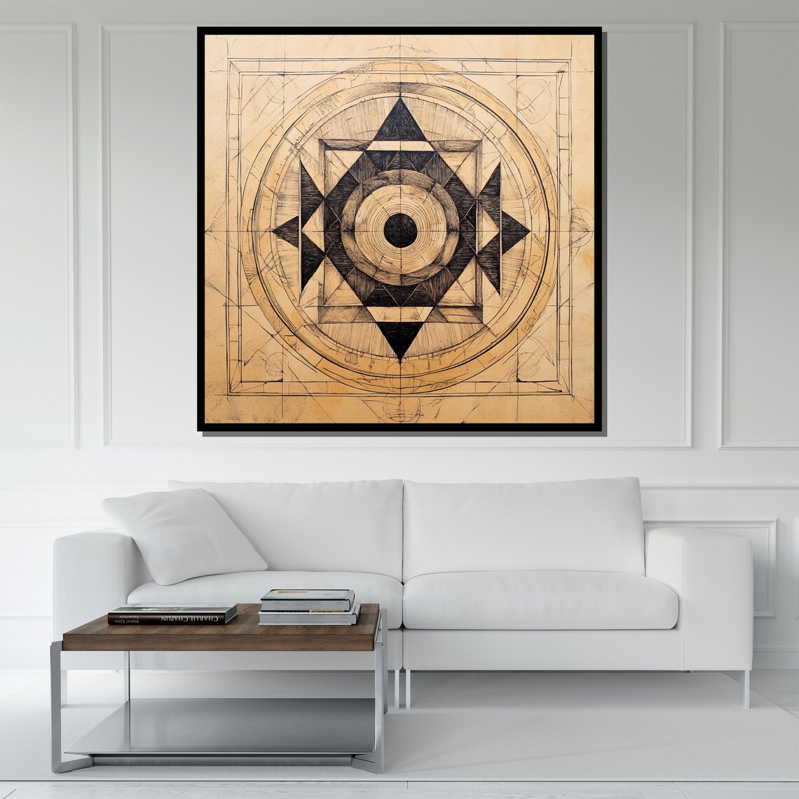 Sacred Geometry Star Mandala Black Beige Minimalist Abstract Poster - Image 5