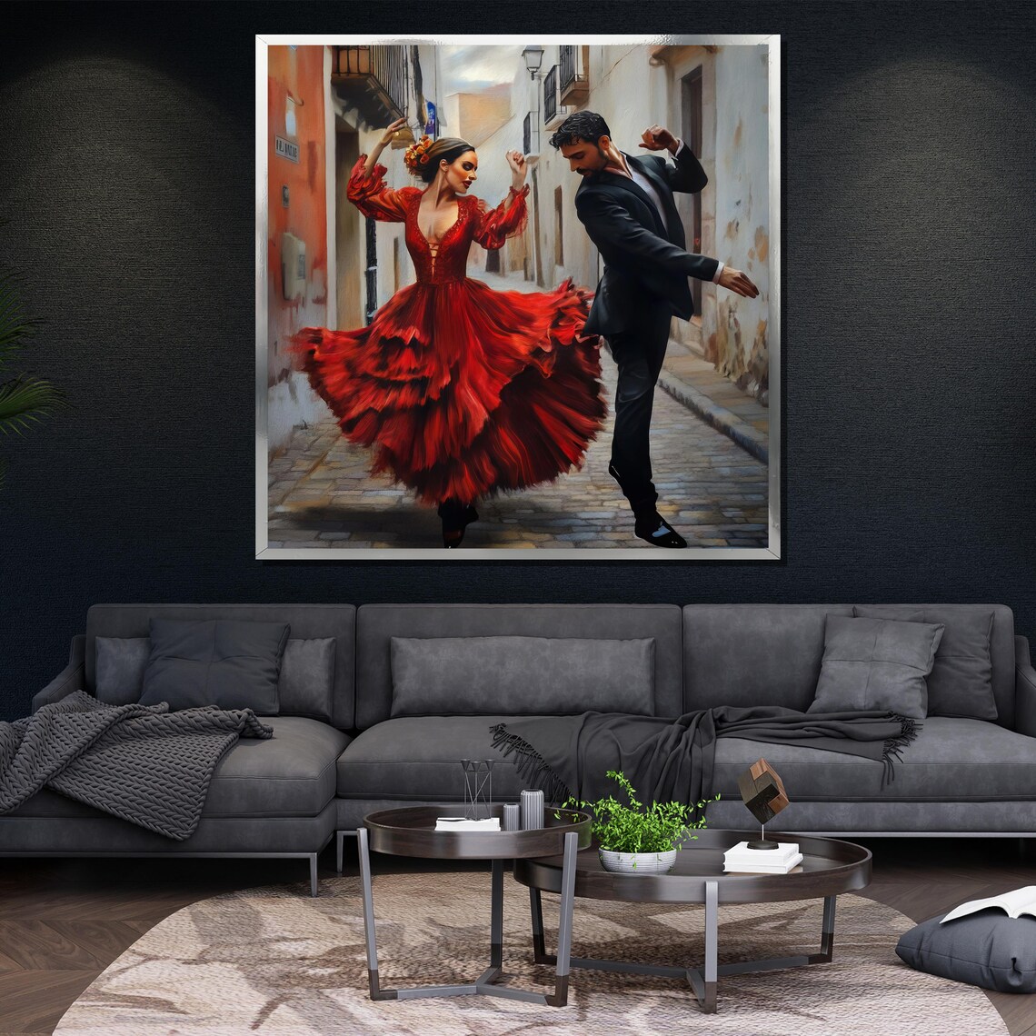 Passionate Flamenco Couple Dancing In Spanish Street Red Dress Poster - Image 4