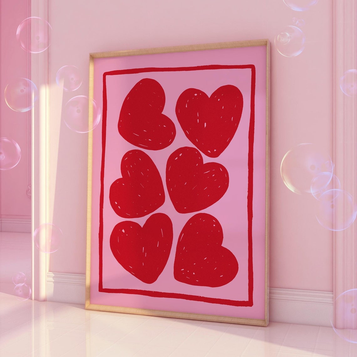 Red On Pink Coquette Heart Poster, Y2K Minimalist