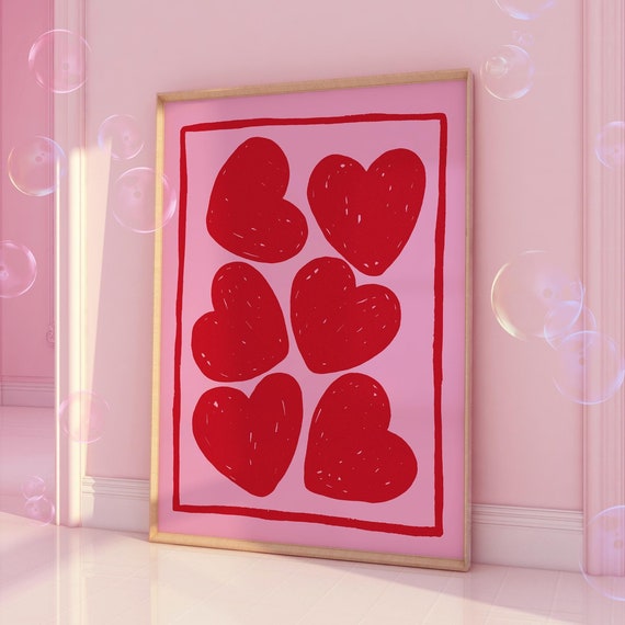 Red On Pink Coquette Heart Poster, Y2K Minimalist