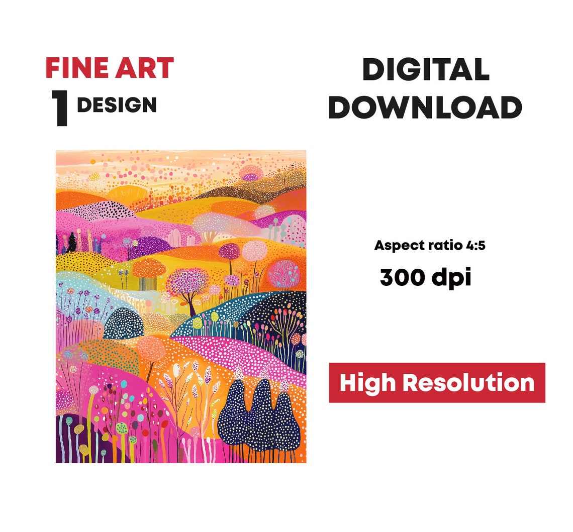 Bright Flower Garden Hills Stylized Botanical Illustration Wall Art - Image 2