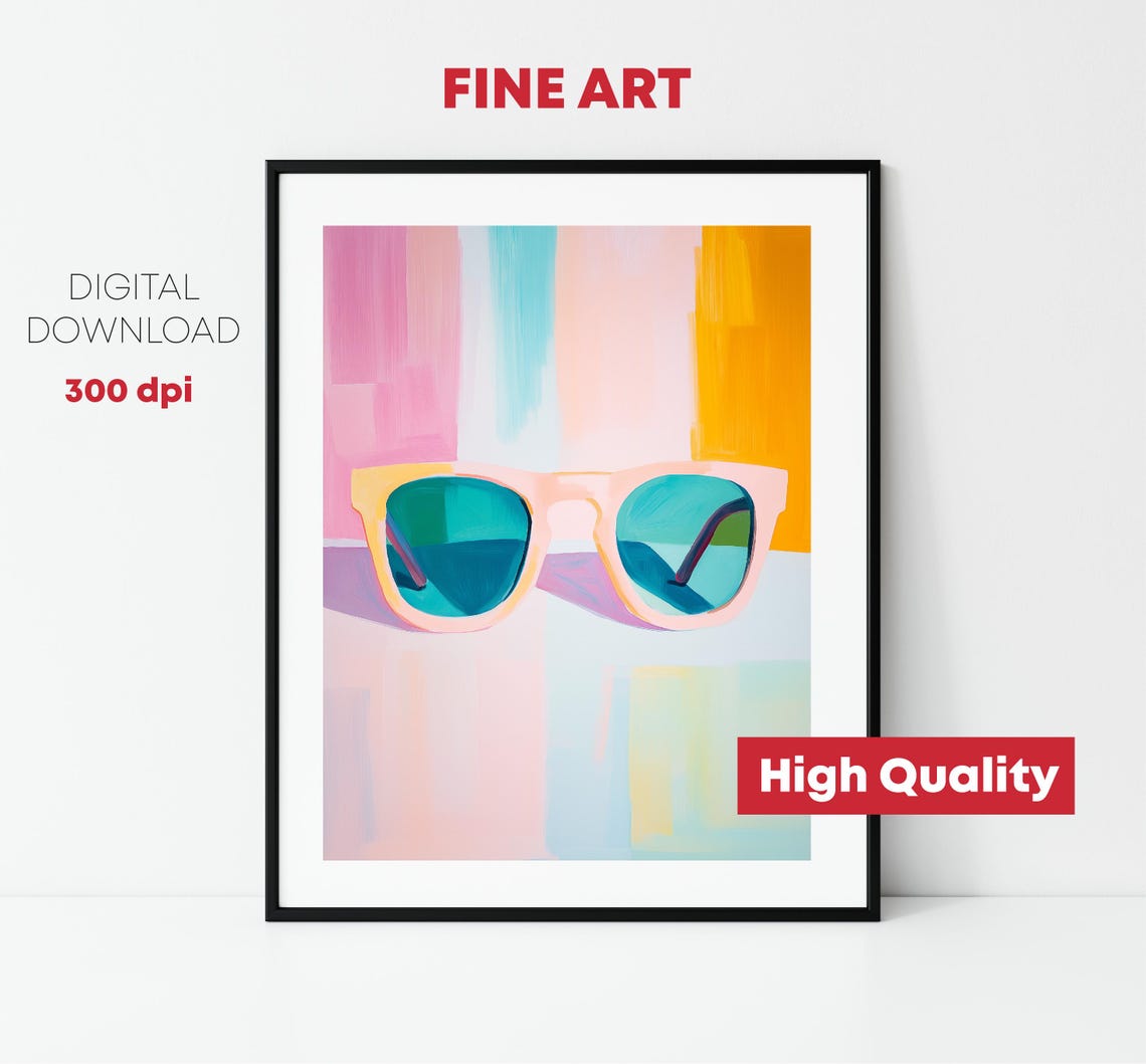 Retro Pink Sunglasses Teal Lenses Colorful Summer Pop Art Wall Art - Image 2