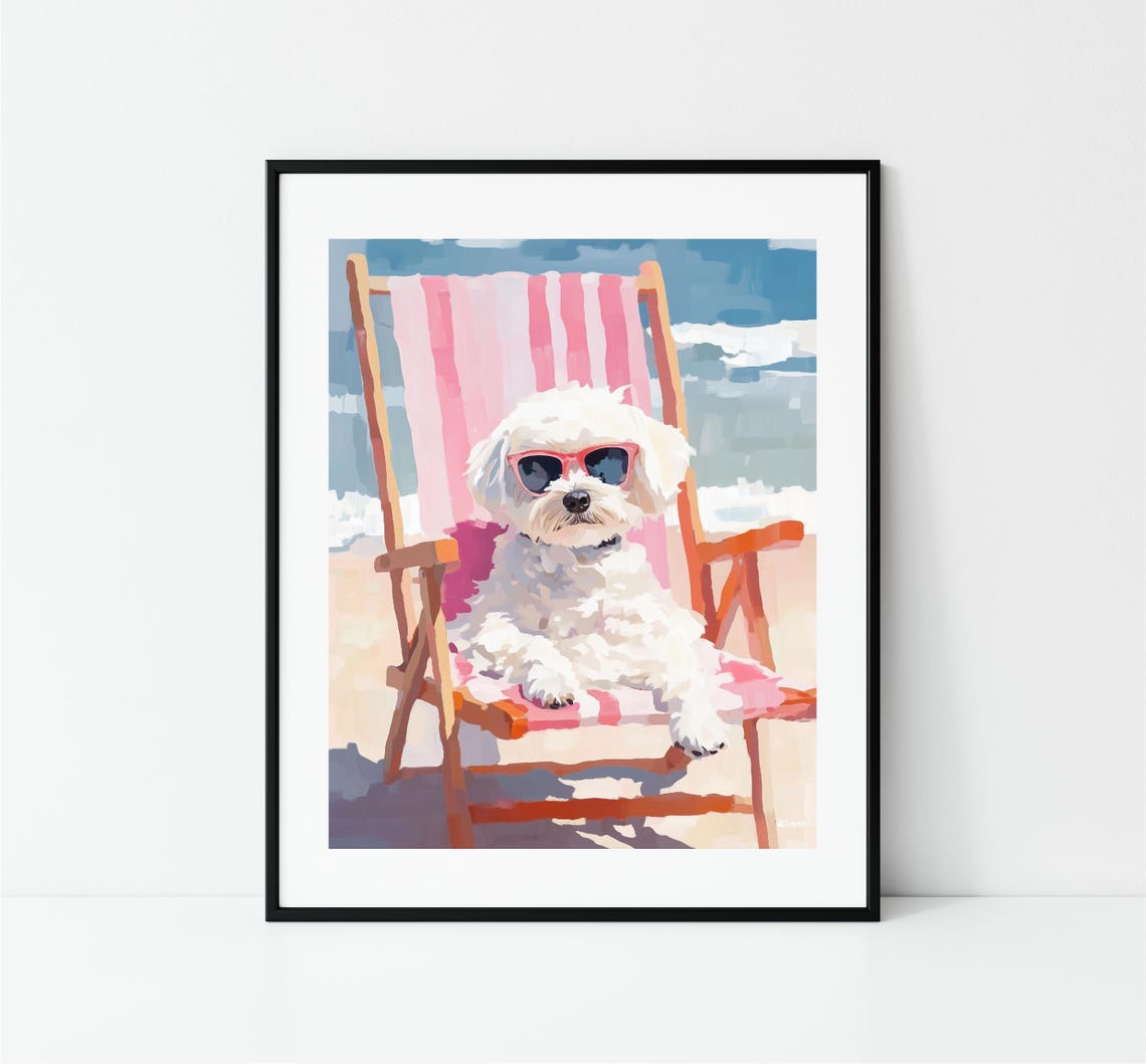 Maltese Dog In Sunglasses Beach Chair Coastal Summer Fun Poster - Image 3