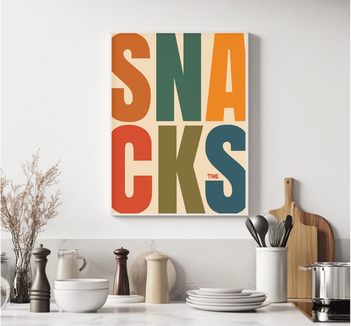 Snacks Time Colorful Retro Typography Cream Kitchen Wall Art - Image 2