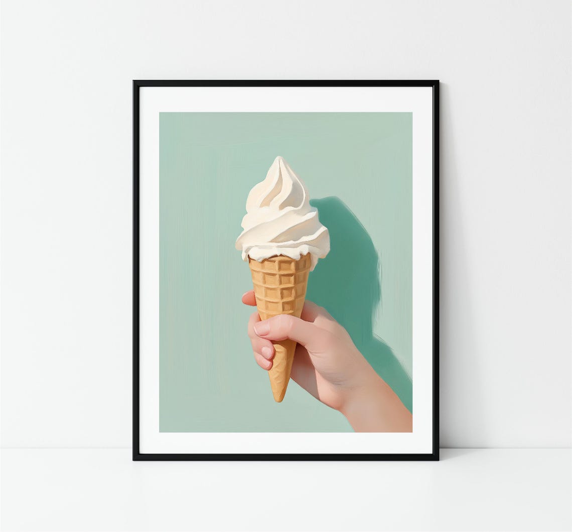 Vanilla Soft Serve Ice Cream Cone Hand Mint Background Art Print - Image 3