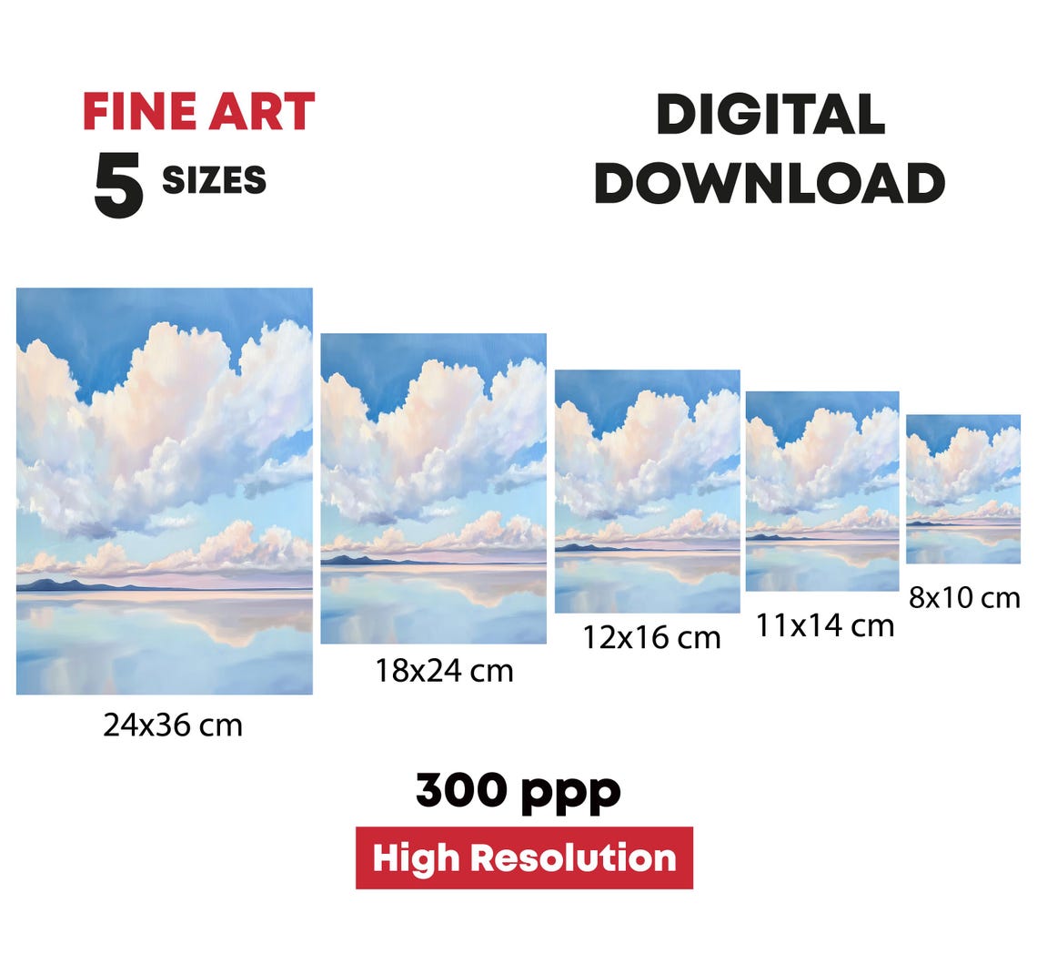 Fluffy Cumulus Clouds Over Calm Blue Water Sky Reflection Poster - Image 4