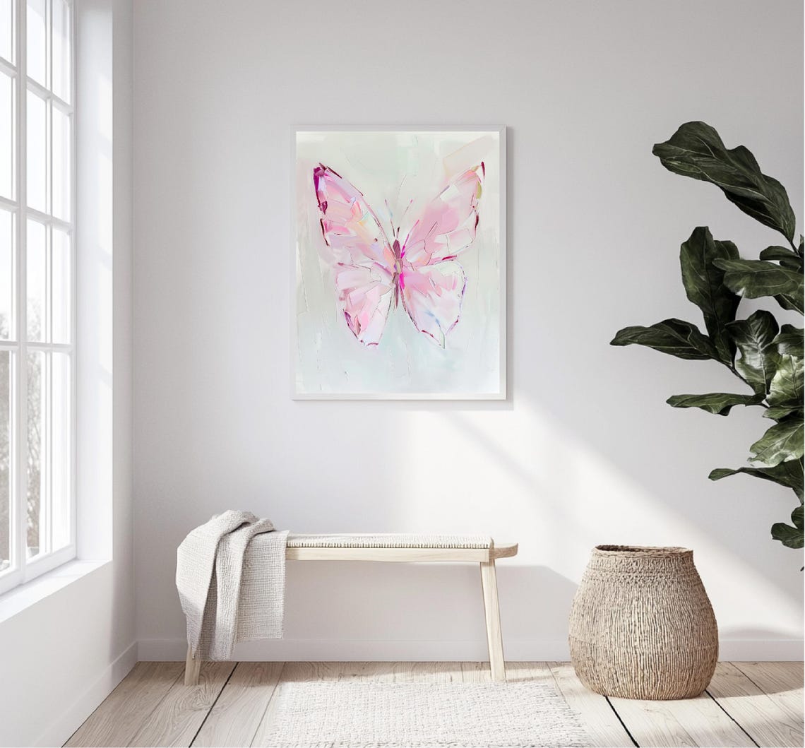 Pink Butterfly Pastel Impressionist Wings Soft Abstract Wall Art Print - Image 5