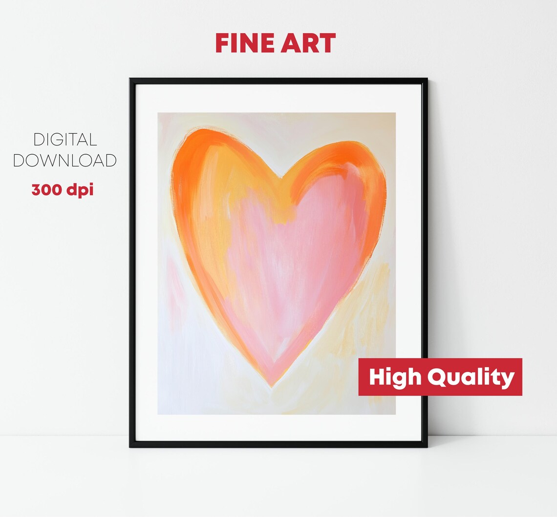 Big Orange Pink Brushstroke Heart Warm Love Minimalist Art Print - Image 2