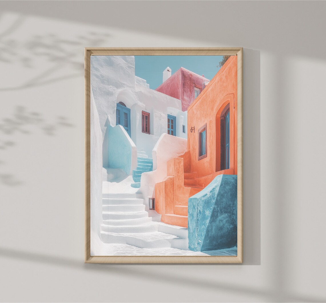 Santorini Street Illustration, Greek Architecture