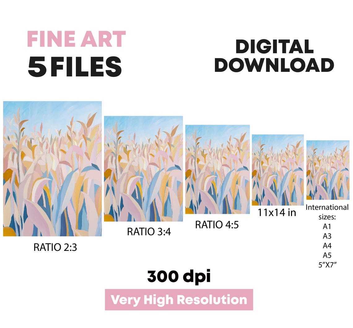 Abstract Pastel Wheat Stalks Blue Sky Modern Botanical Art Print - Image 5
