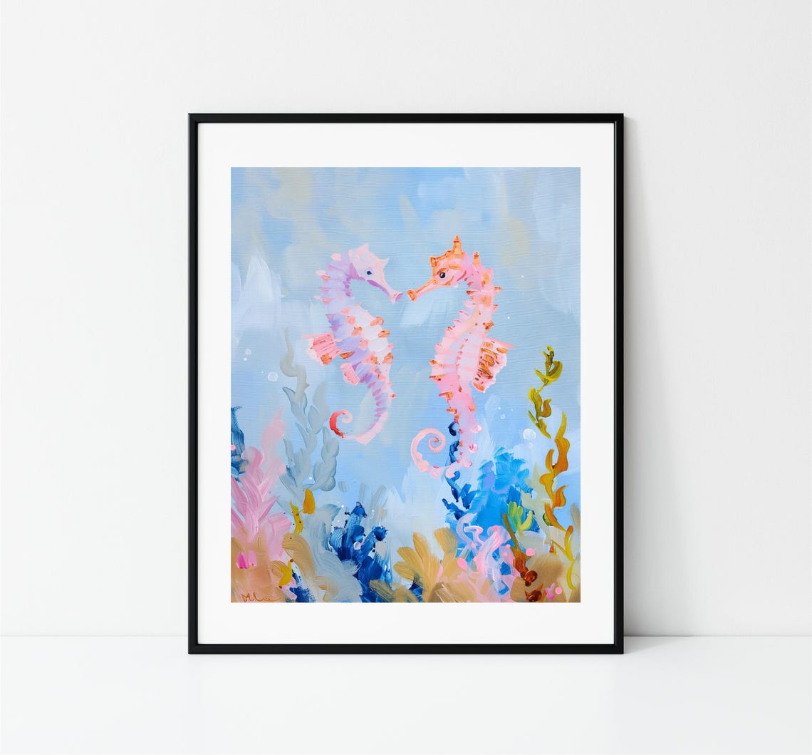 Pink Seahorses Coral Reef Pastel Underwater Nursery Wall Art Print - Image 3