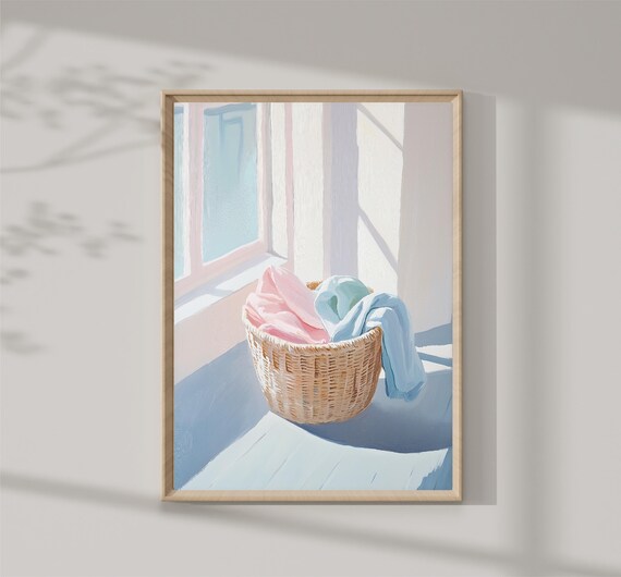 Wicker Laundry Basket By Sunny Window Cozy Home Laundry Room Art Print