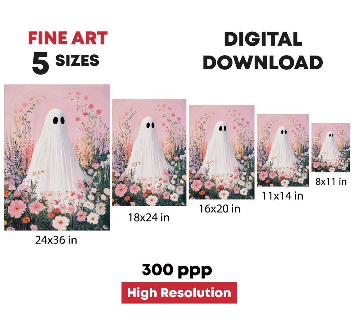 Halloween Ghost Pink Art Print, Girls Room Decor - Image 4
