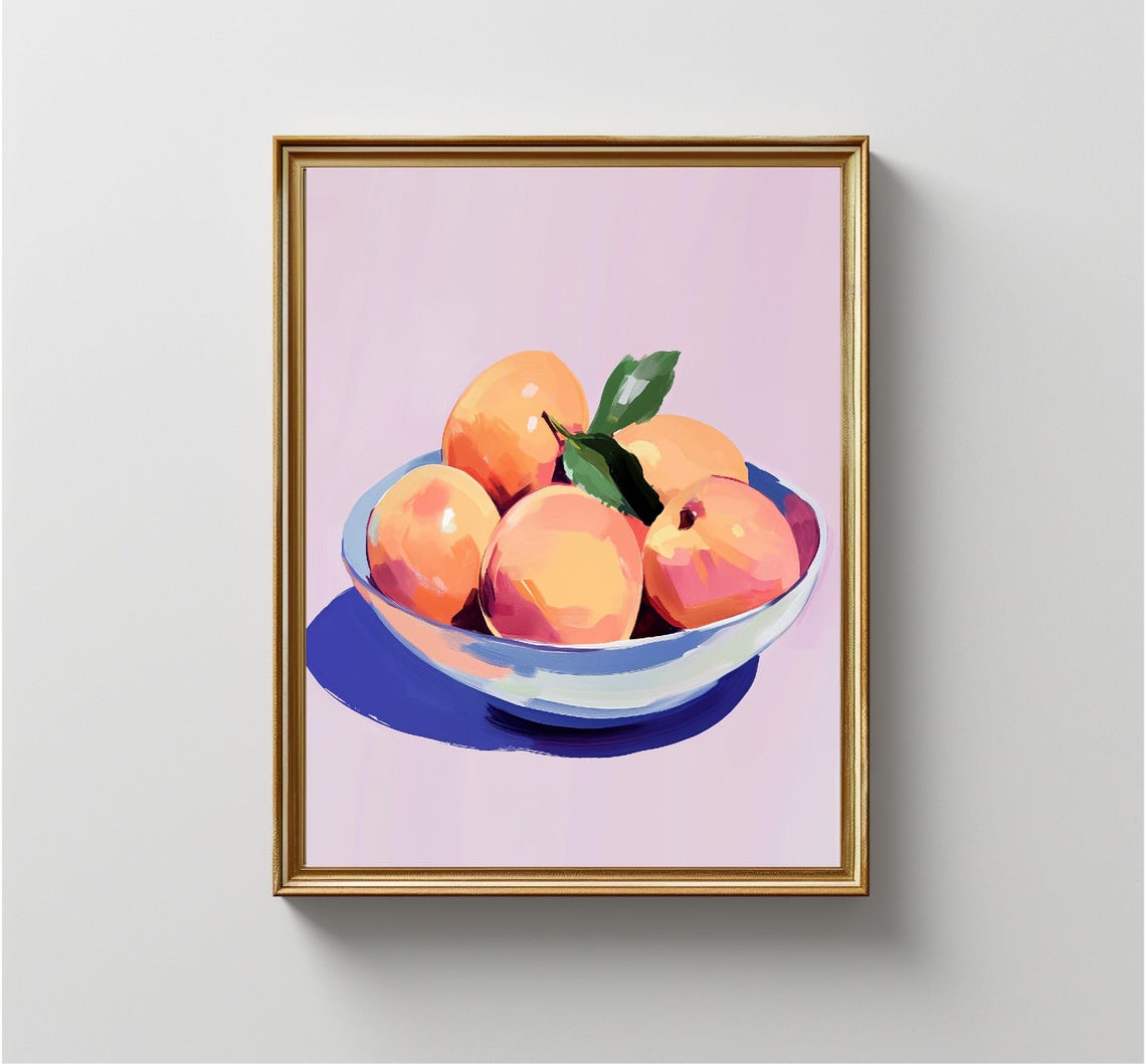 Peach Bowl Pink Background Still Life Sweet Fruit Kitchen Wall Art - Image 4