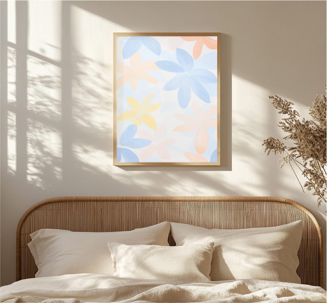 Abstract Flower Petals Blue Peach Modern Minimal Floral Art Print - Image 5