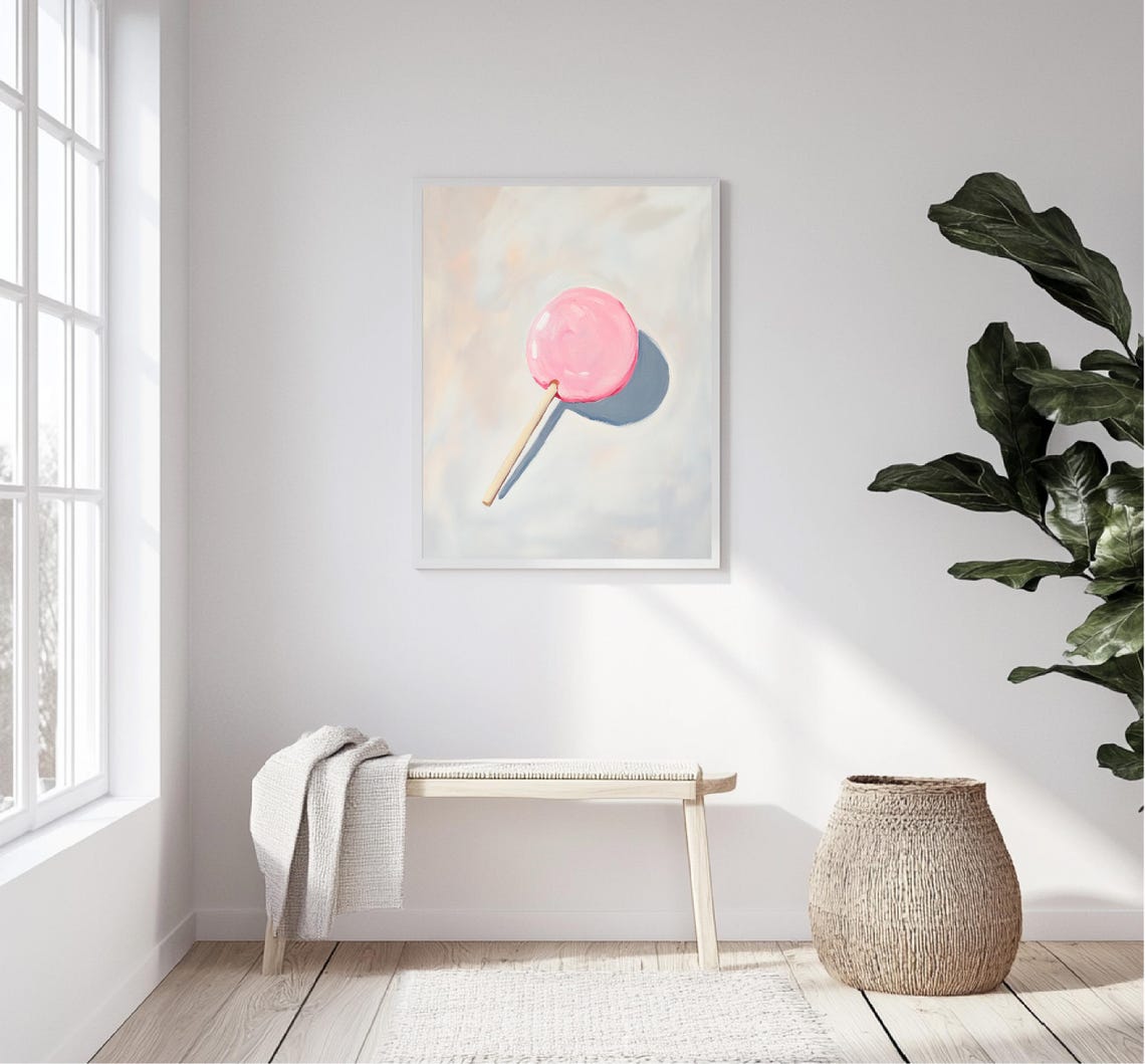 Pink Lollipop Minimalist Pastel Candy Sweet Treat Kitchen Art Print - Image 5