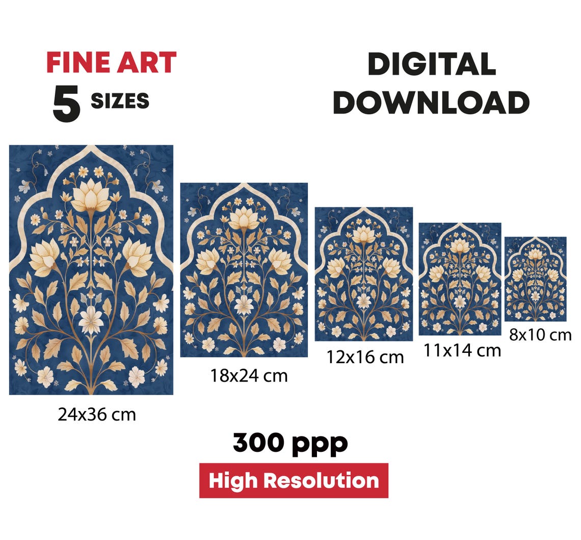 Navy Blue Gold Indian Floral Arch Pattern Traditional Poster - Image 4