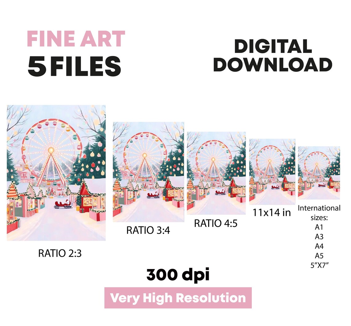 Snowy Amusement Park Christmas Scene Art Print - Image 4