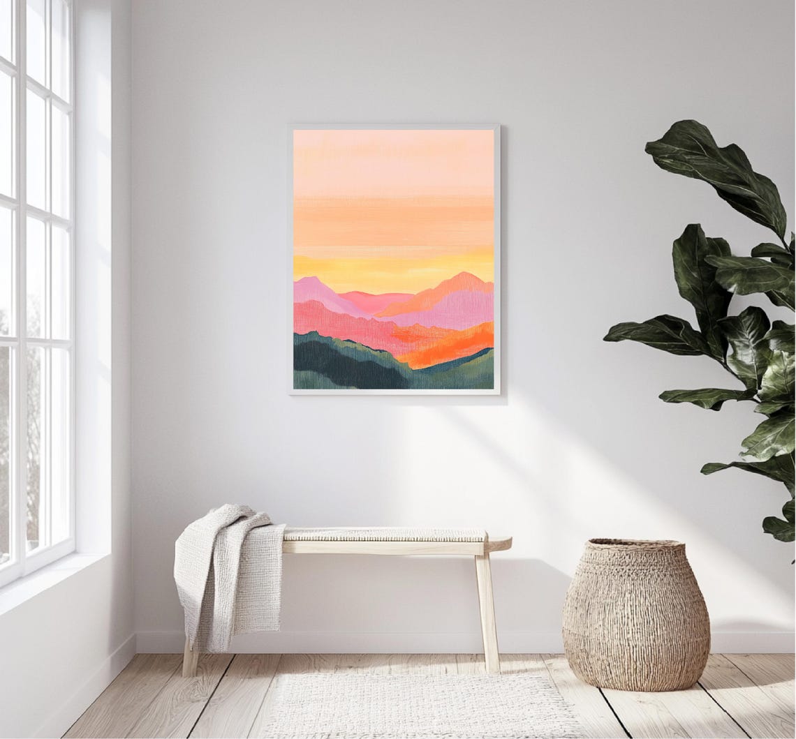Layered Mountain Sunset Pink Orange Peaks Abstract Landscape Art Print - Image 5