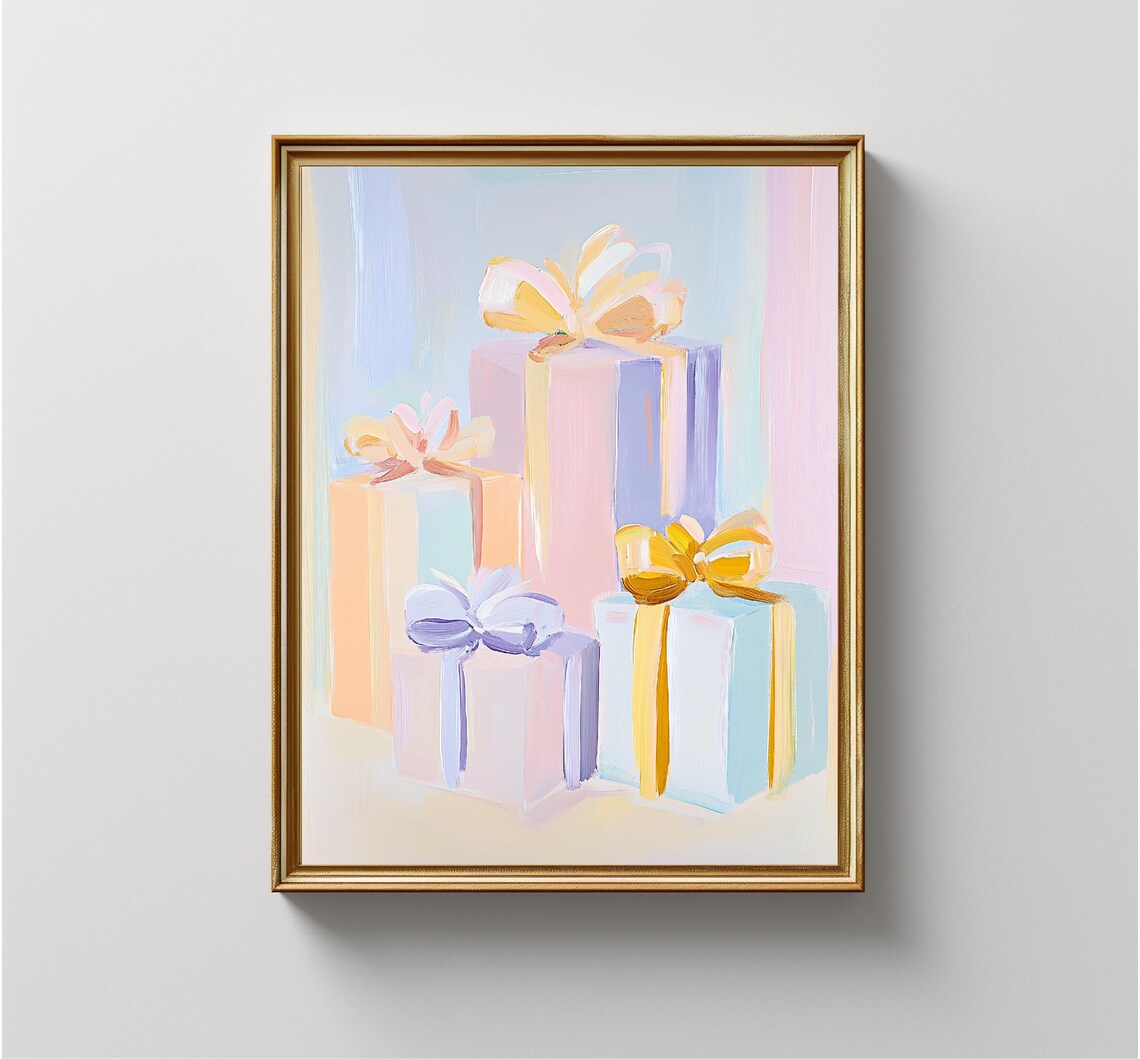 Pastel Christmas Gift Boxes Big Bows Holiday Presents Painting Poster - Image 4