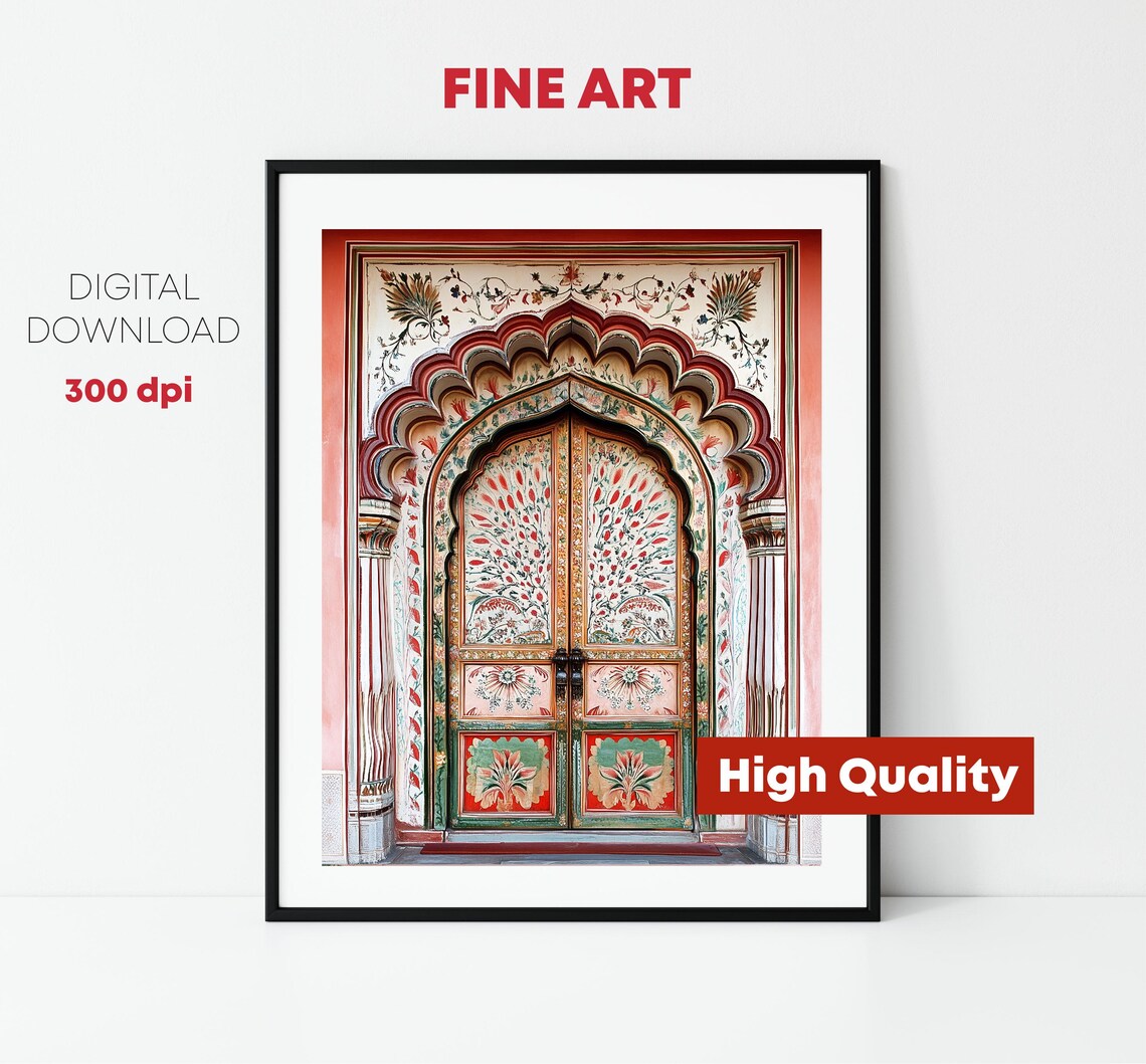 Jaipur India Hand Painted Detailed Ornate Floral Door Travel Poster - Image 4