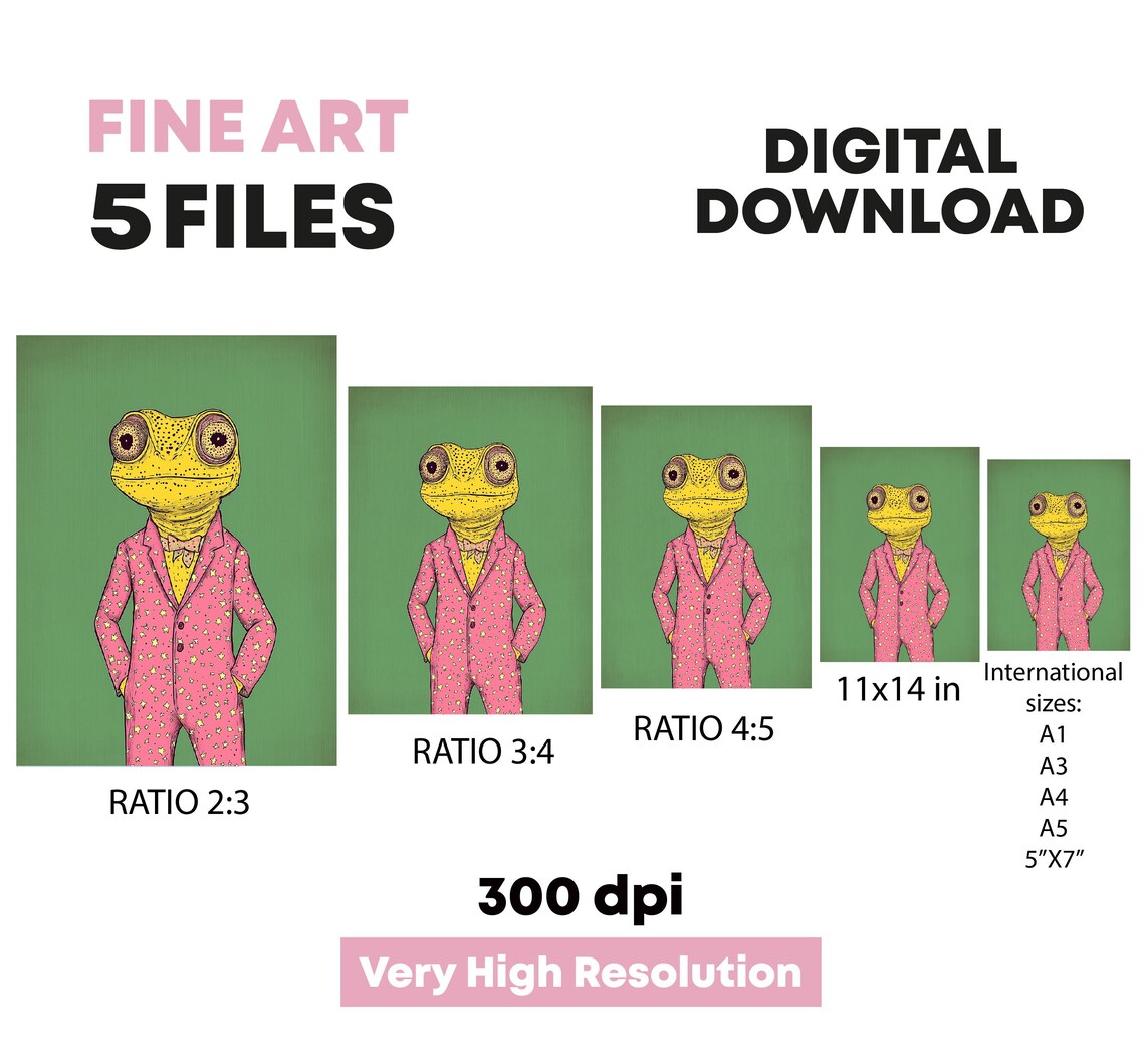 Retro Yellow Frog In Pink Star Suit Funny Animal Illustration Poster - Image 4