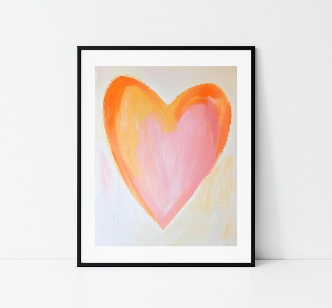 Big Orange Pink Brushstroke Heart Warm Love Minimalist Art Print - Image 3