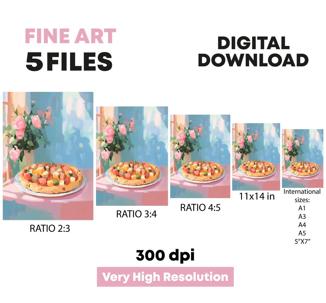 Cheesy Pizza By Sunny Window Pink Flowers Kitchen Decor Print - Image 5
