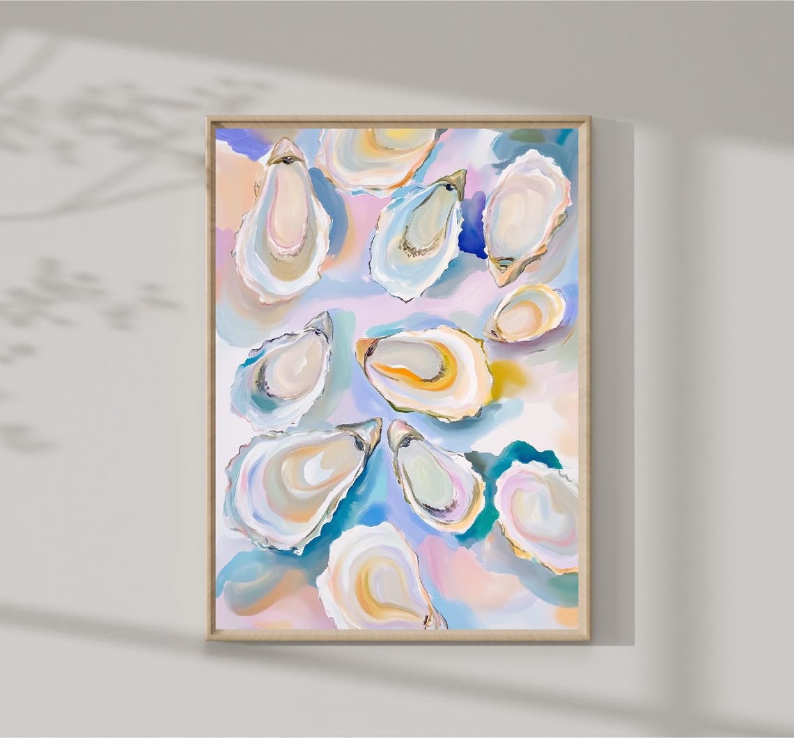 Painterly Oyster Shell Pattern Pastel Abstract Coastal Art Print