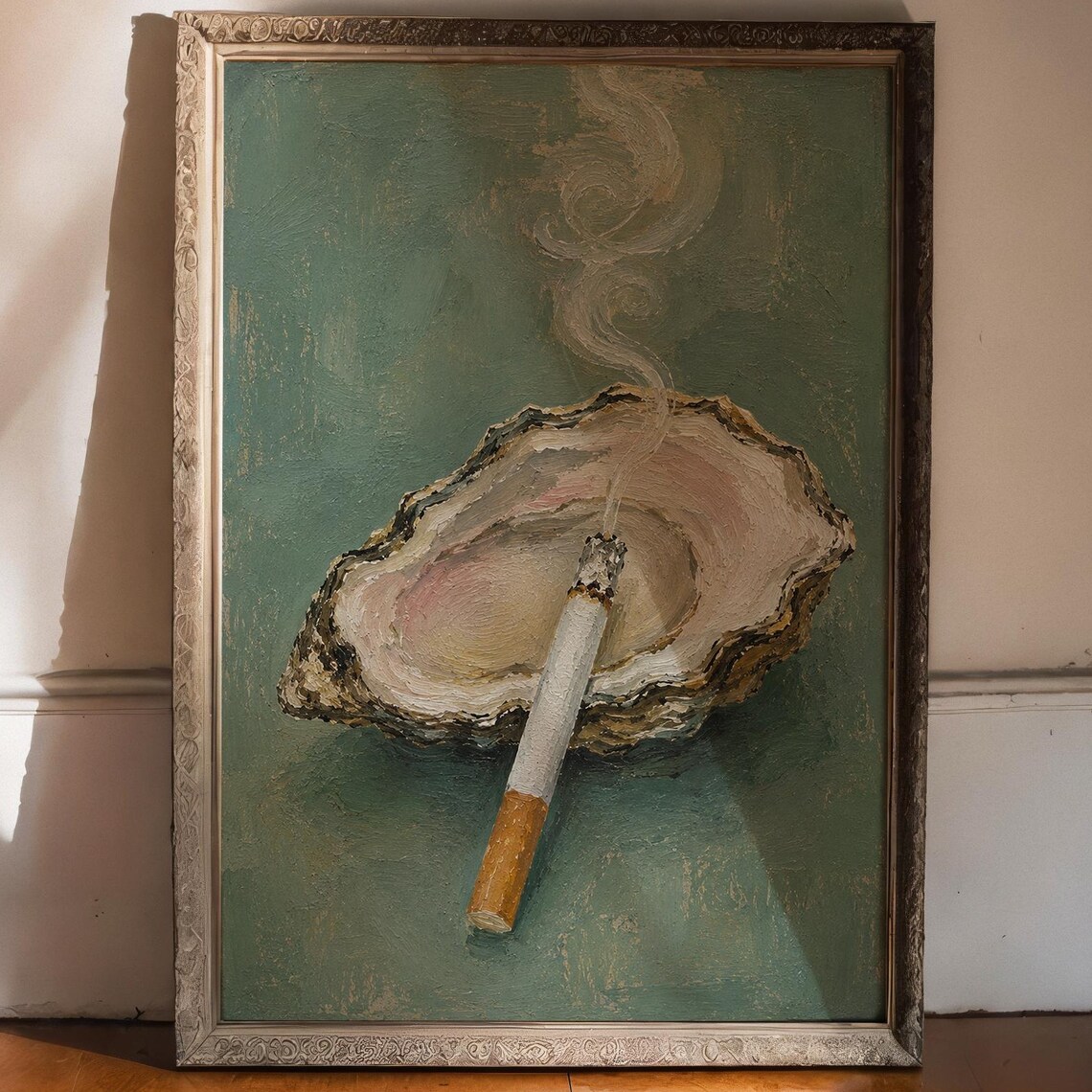 Surreal Oyster Shell Ashtray Smoking Cigarette Moody Still Life Poster