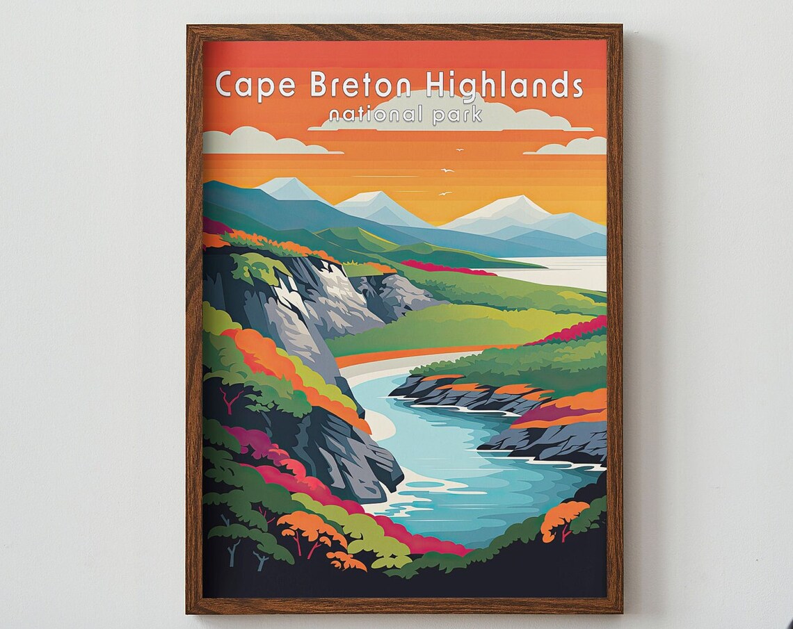Cape Breton Highlands Sunset Coast National Park Travel Poster