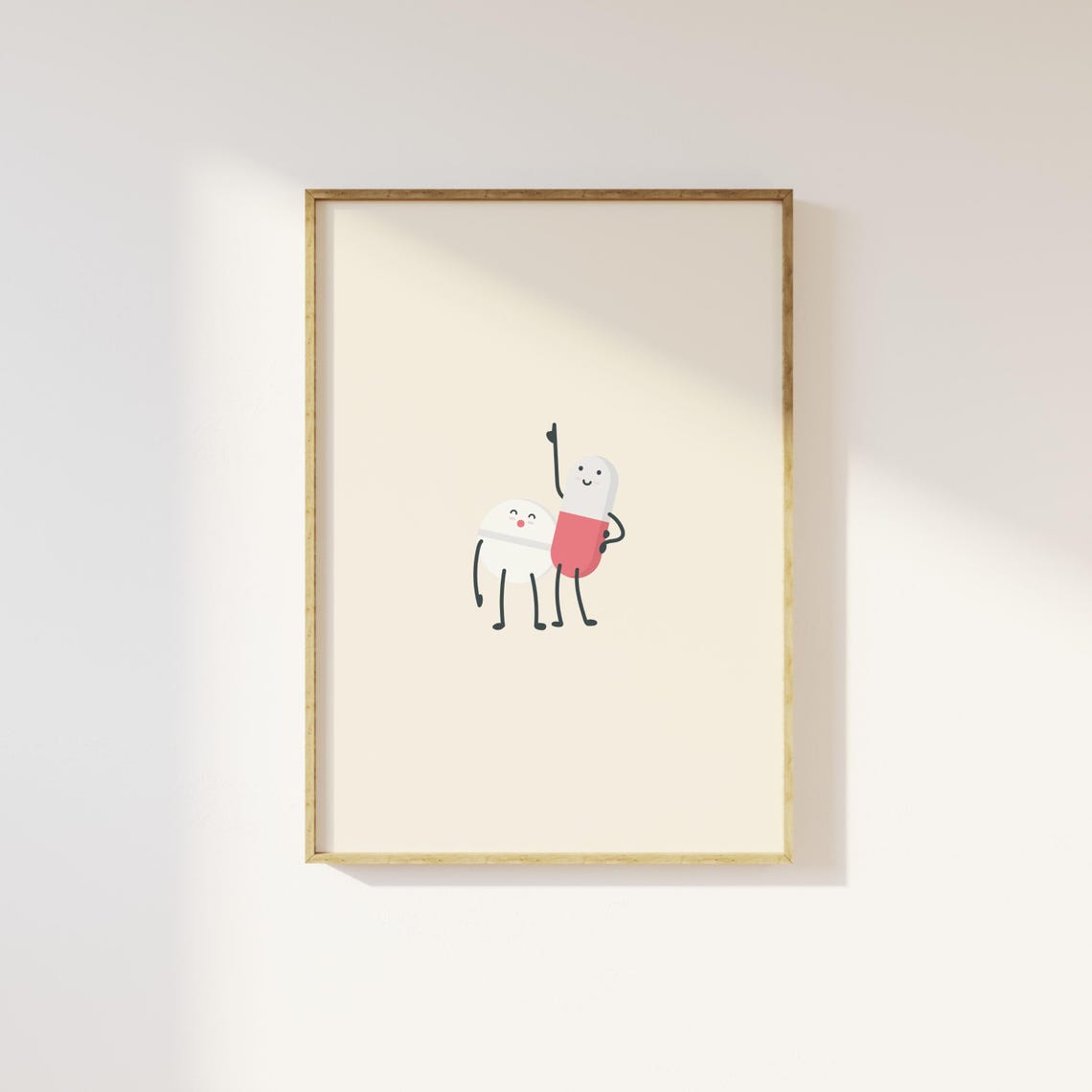 Happy Pills Cute Cartoon Characters Mental Health Fun Wall Poster