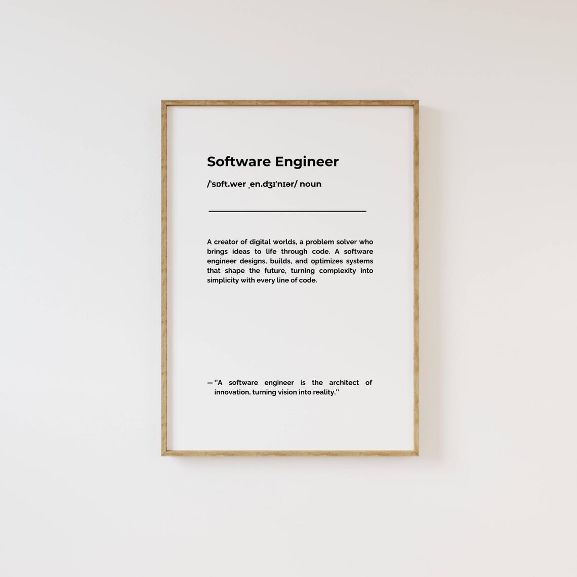 Software Engineer Definition Typography Print Office Gift Decor