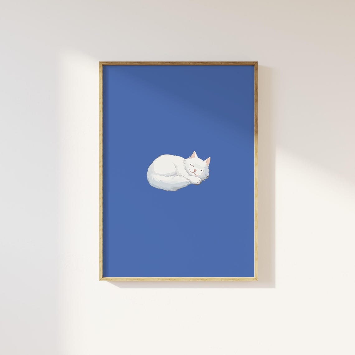 Sleeping White Cat Cobalt Blue Minimalist Modern Animal Poster - Image 2