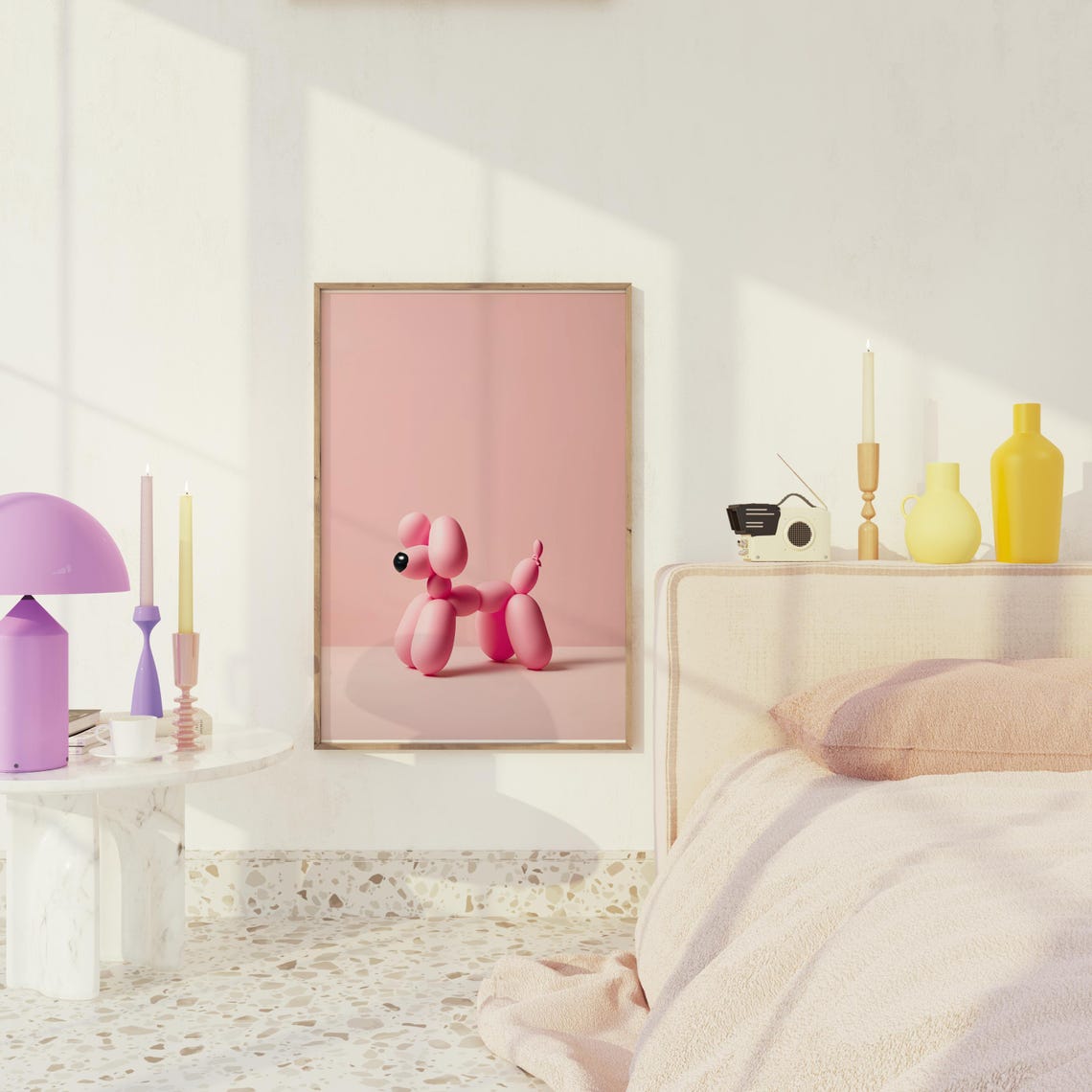 Pink Balloon Dog Cute Minimalist Print For Nursery Decor Gift - Image 3