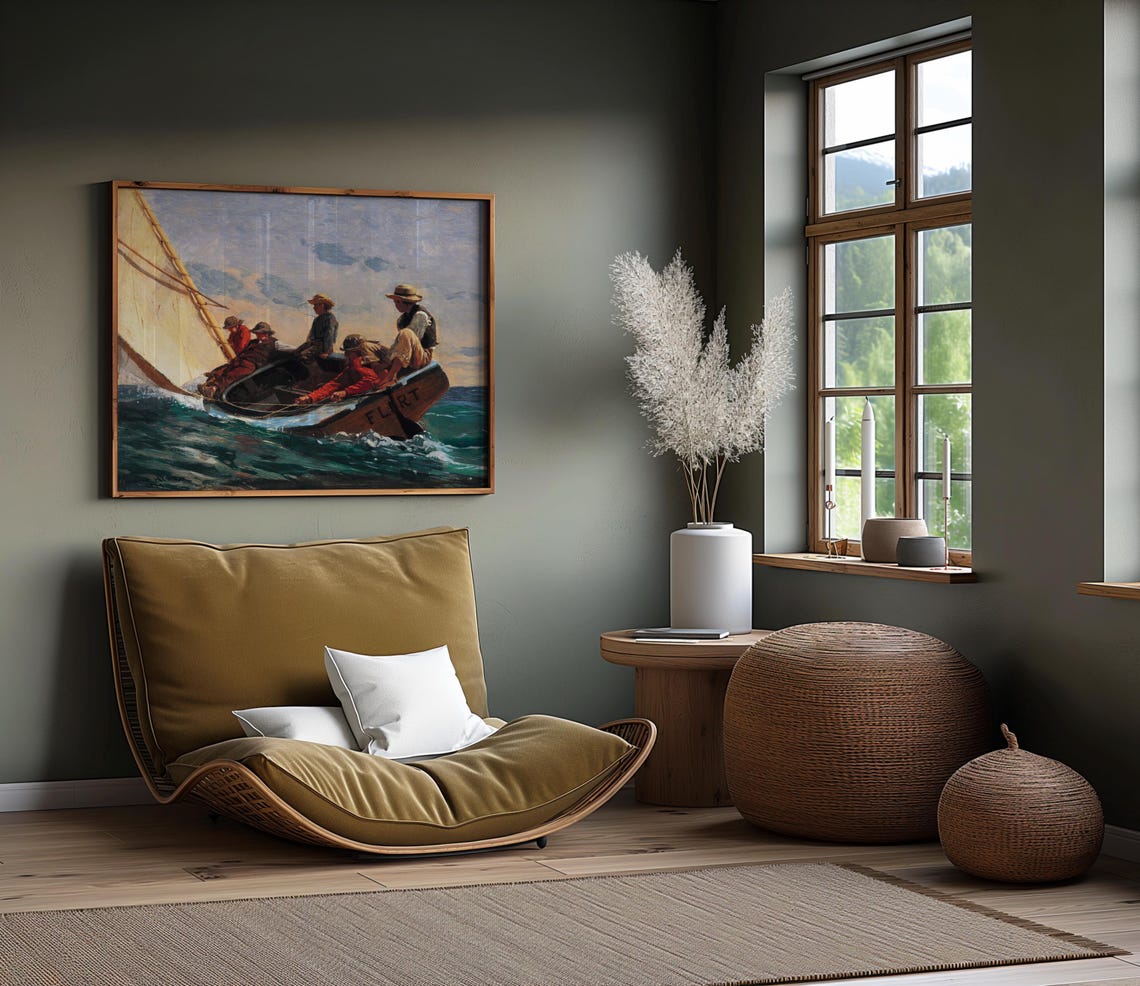 Classic Sailing Boat Crew Ocean Waves Vintage Oil Painting Poster - Image 2