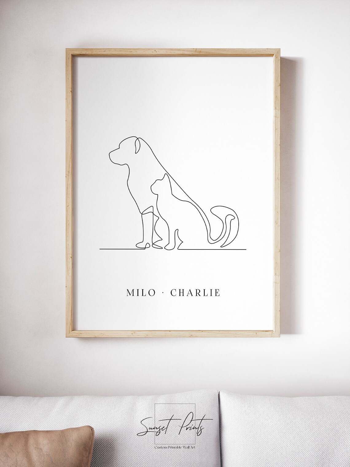 Custom Dog and Cat Line Art Portrait with Two Personalized Pet Names Poster - Image 3