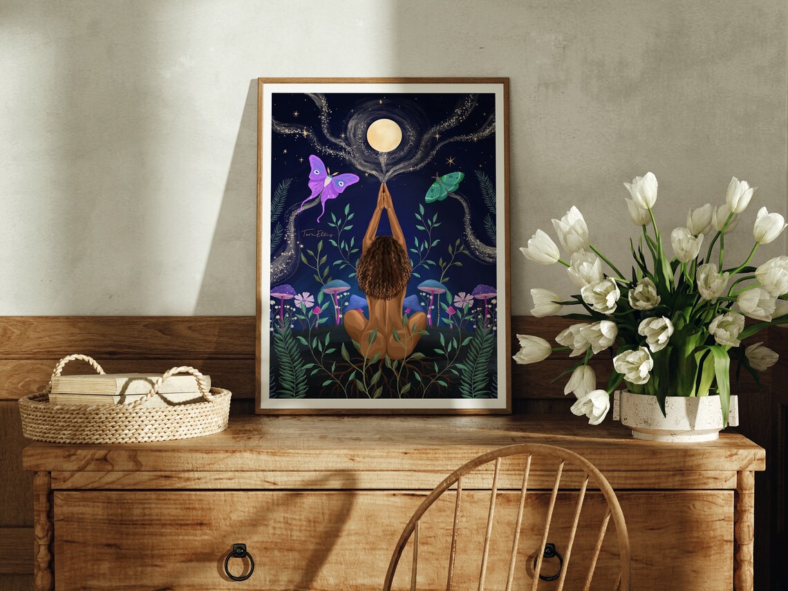 Emergence Moon Girl and Luna Moth Art Print - Image 3
