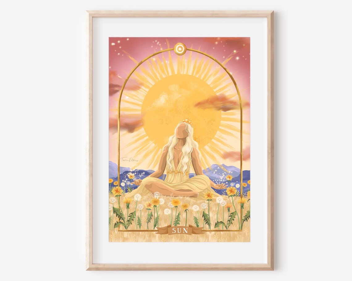 Sun Print Poster, Floral Ethereal Astrology Art