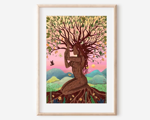 Pachamama Mother Earth Tree Roots Birds Art Print