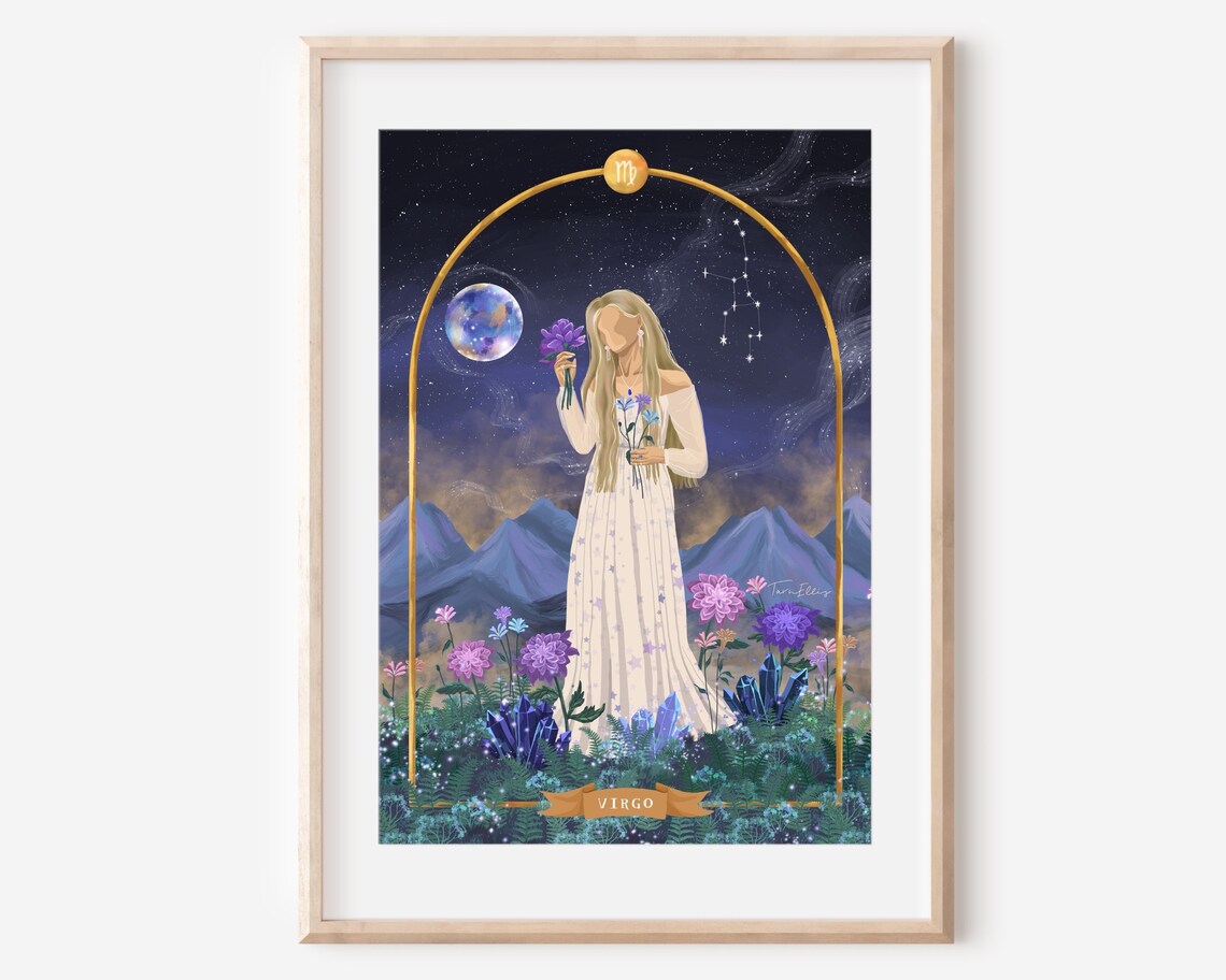 Virgo Star Sign Zodiac Poster, Celestial Art Print