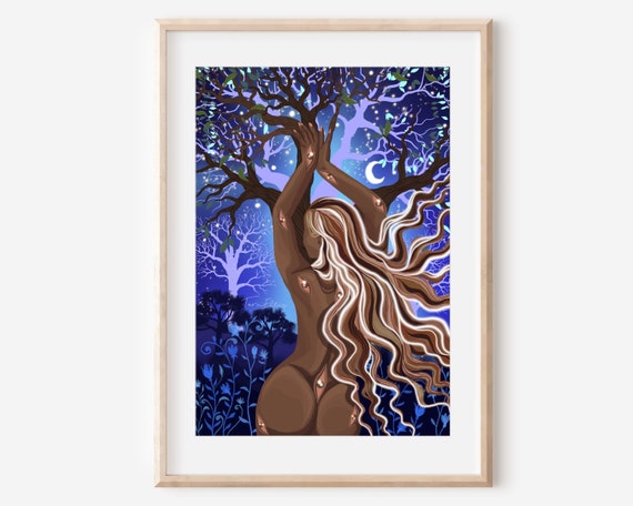 Tree Spirit Fine Art Print Tree Woman Spiritual Illustration Magical Room Decor Bohemian Nature Lovers Gift Sensual Celestial Poster